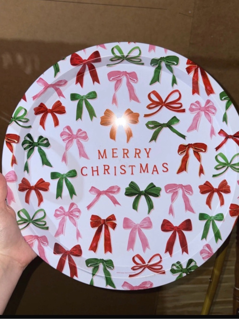 Merry Christmas Decorative Serving Tray - Pink & Green Bows
